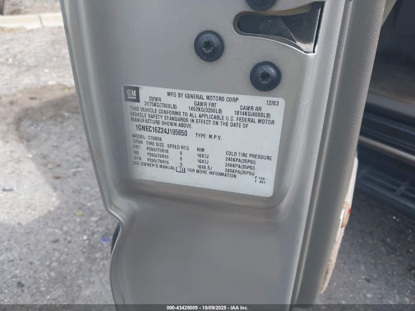 2004 Chevrolet Suburban 1500 Ls VIN: 1GNEC16Z24J195650 Lot: 43425009