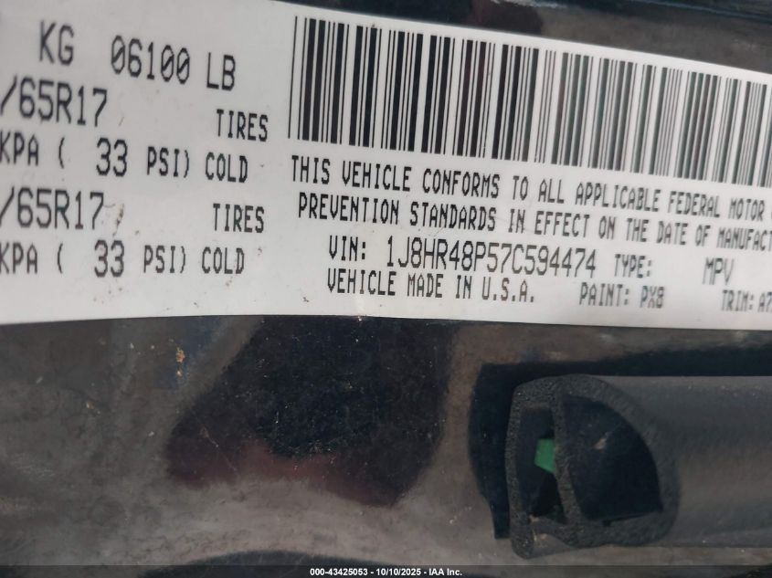 2007 Jeep Grand Cherokee Laredo VIN: 1J8HR48P57C594474 Lot: 43425053
