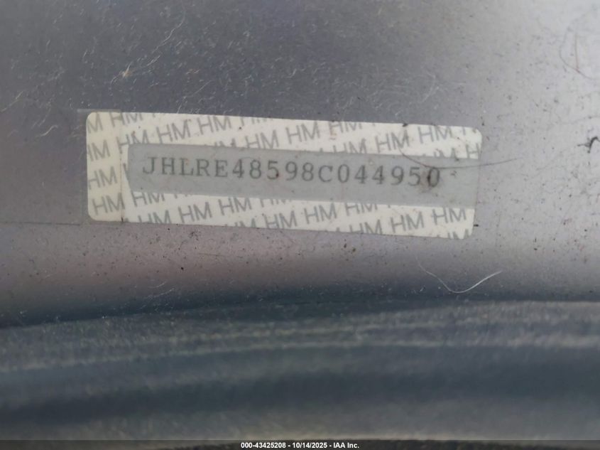 2008 Honda Cr-V Ex VIN: JHLRE48598C044950 Lot: 43425208