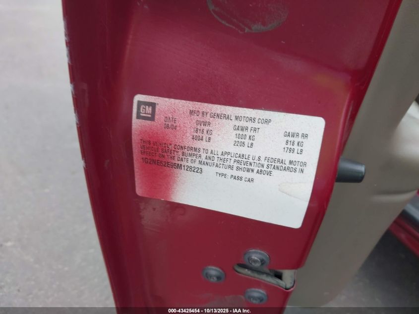 2005 Pontiac Grand Am Se VIN: 1G2NE52E95M128223 Lot: 43425454