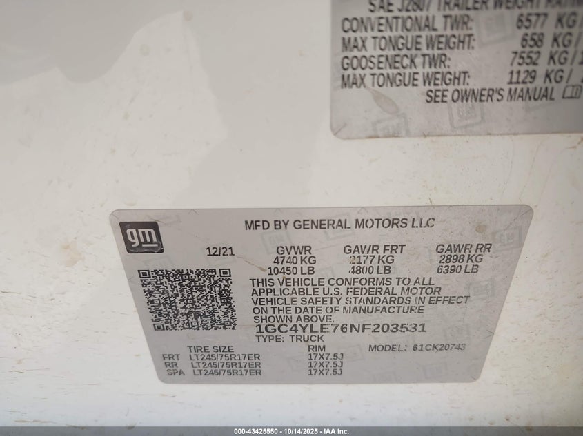 1GC4YLE76NF203531 2022 CHEVROLET SILVERADO photo no. 9