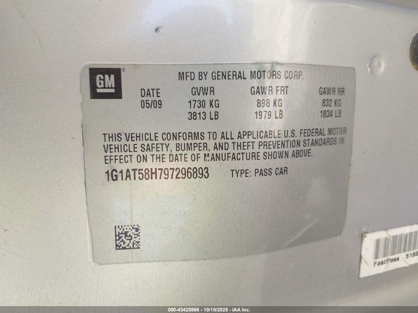 2009 Chevrolet Cobalt Lt VIN: 1G1AT58H097226104 Lot: 43425566