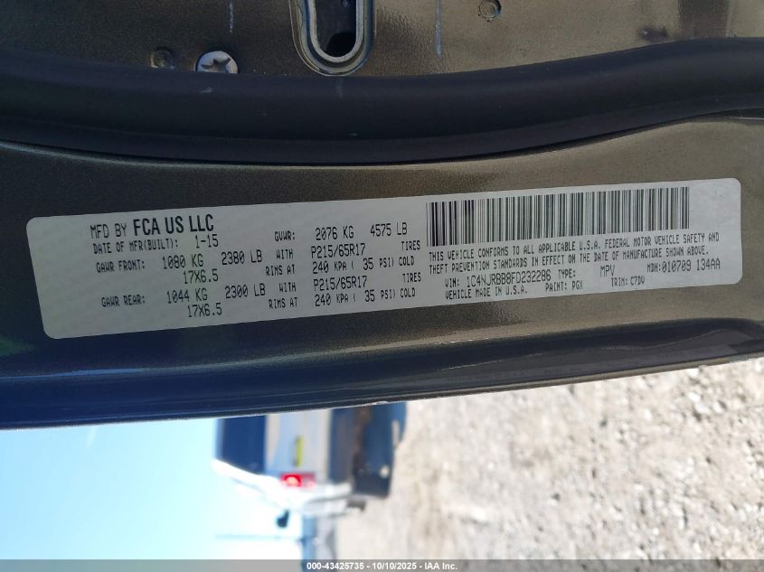 2015 Jeep Patriot Sport VIN: 1C4NJRBB8FD232286 Lot: 43425735