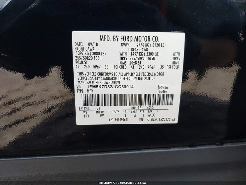 2018 Ford Explorer 3.5 Xlt Black Lot 111043425770 Vin 1FM5K7D82JGC89914