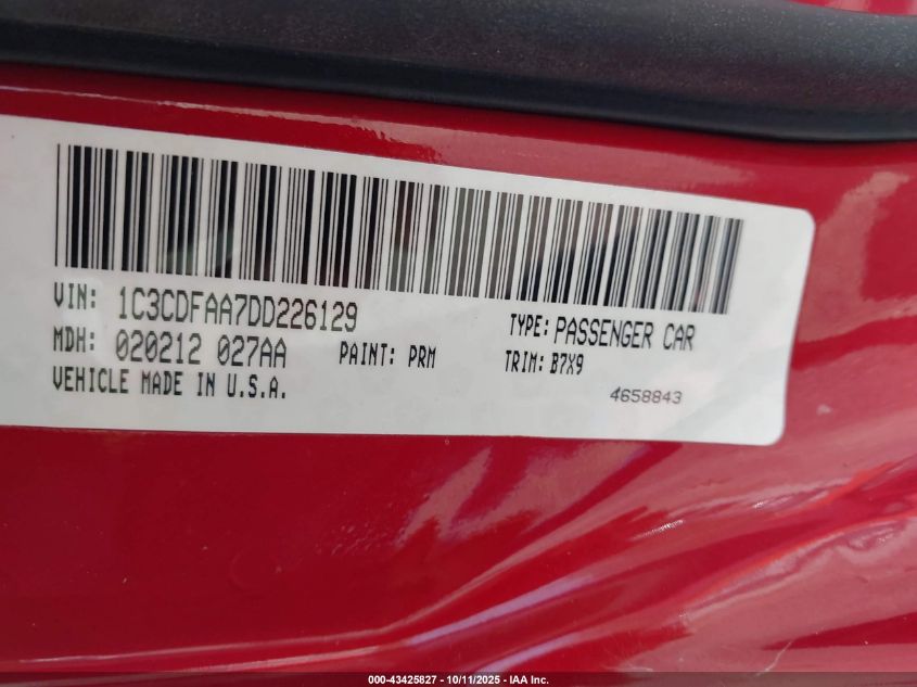 2013 Dodge Dart Se VIN: 1C3CDFAA7DD226129 Lot: 43425827