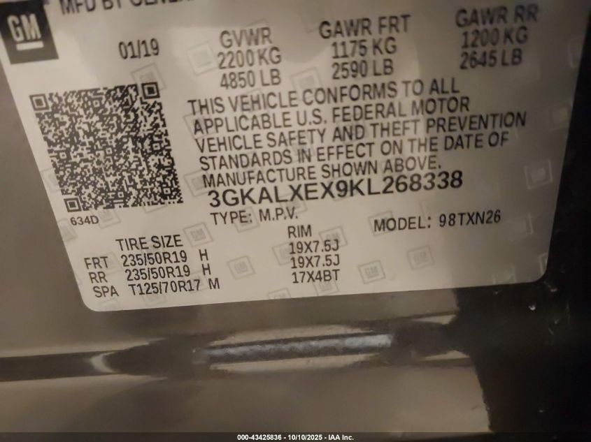 2019 GMC Terrain Denali VIN: 3GKALXEX9KL268338 Lot: 43425836