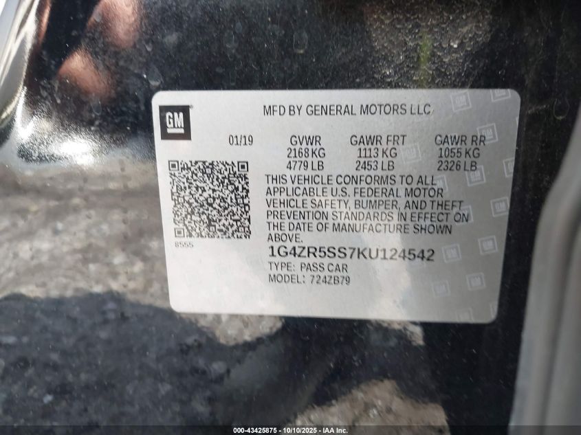 2019 Buick Lacrosse Awd Essence VIN: 1G4ZR5SS7KU124542 Lot: 43425875