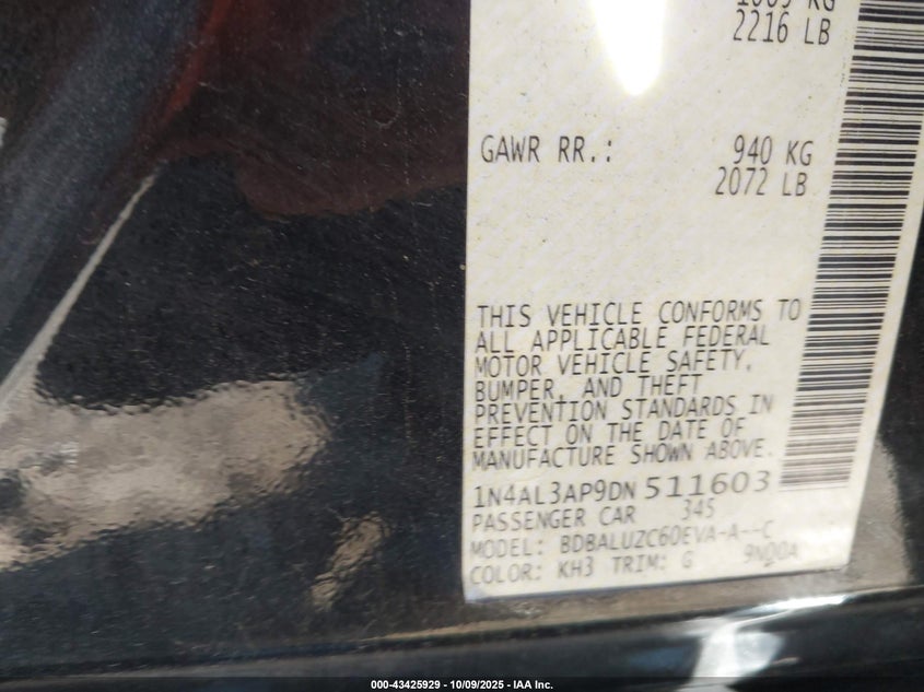 2013 NISSAN ALTIMA 2.5 SV 1N4AL3AP9DN511603