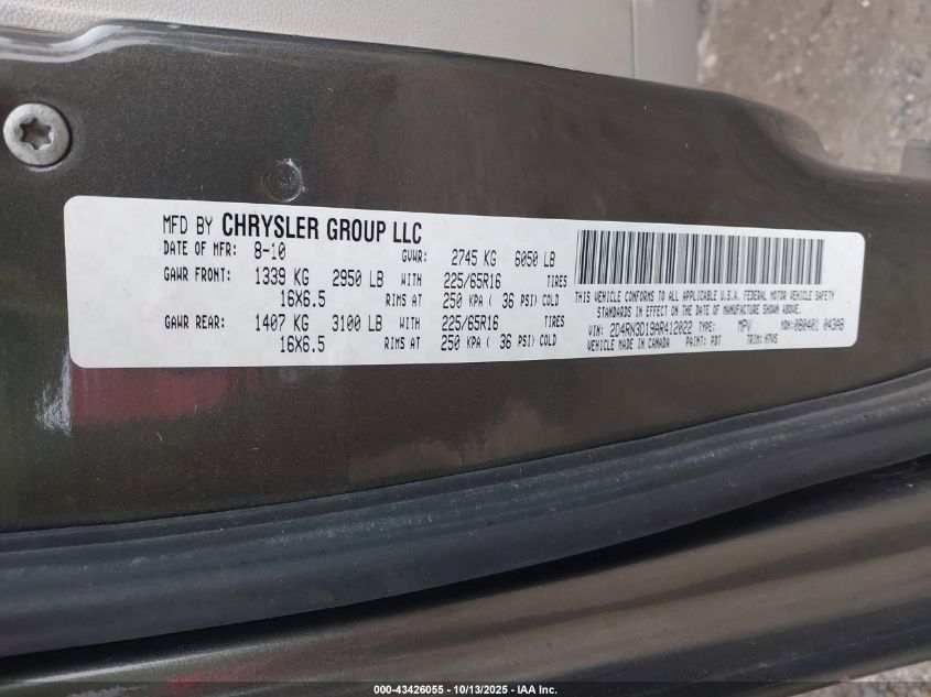 2010 Dodge Grand Caravan Hero VIN: 2D4RN3D19AR412022 Lot: 43426055