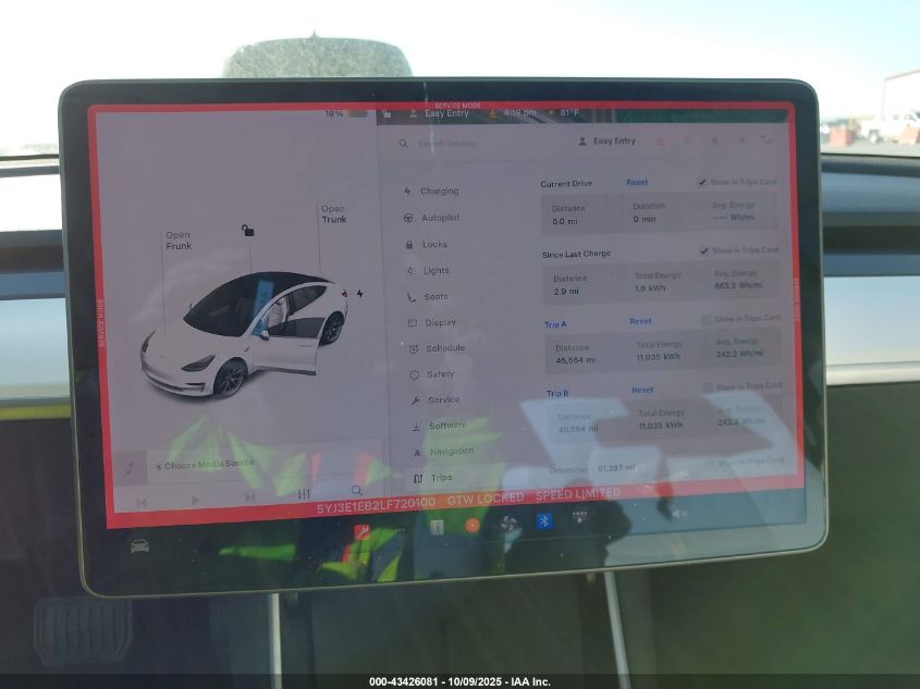 2020 Tesla Model 3 Long Range Dual Motor All-Wheel Drive VIN: 5YJ3E1EB2LF720100 Lot: 43426081