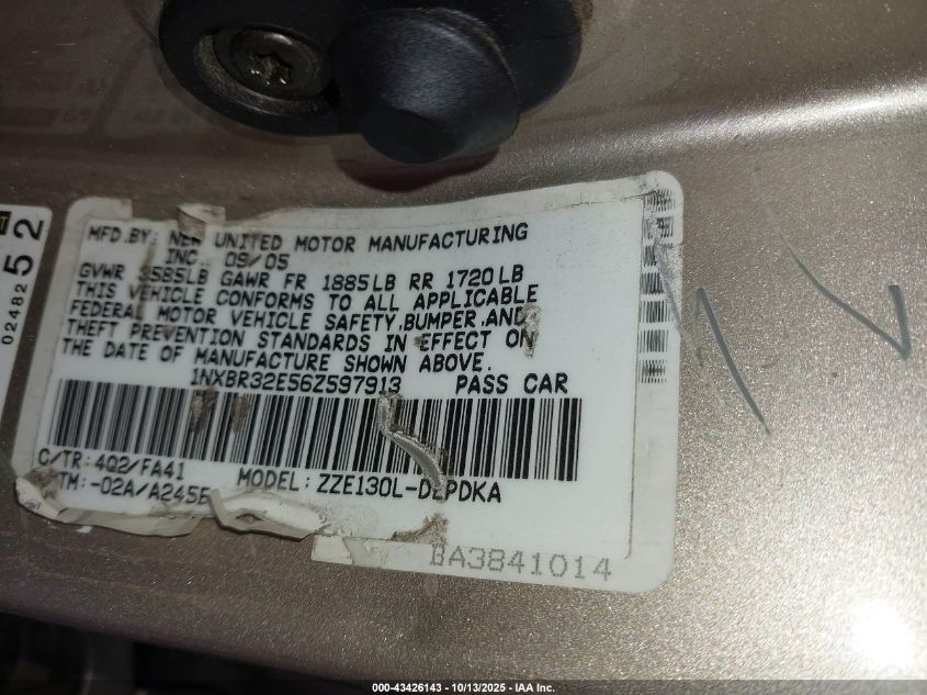 2006 Toyota Corolla Ce VIN: 1NXBR32E56Z597913 Lot: 43426143