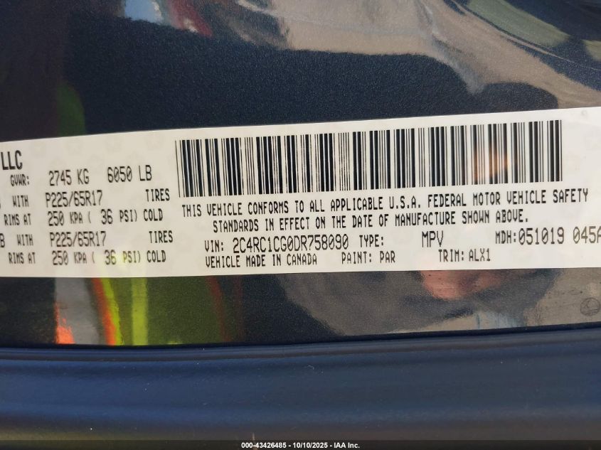 2013 Chrysler Town & Country Touring-L VIN: 2C4RC1CG0DR758090 Lot: 43426485