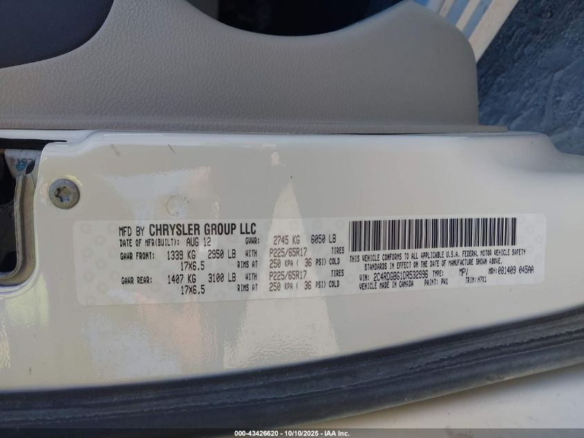 2013 Dodge Grand Caravan Se VIN: 2C4RDGBG1DR532996 Lot: 43426620