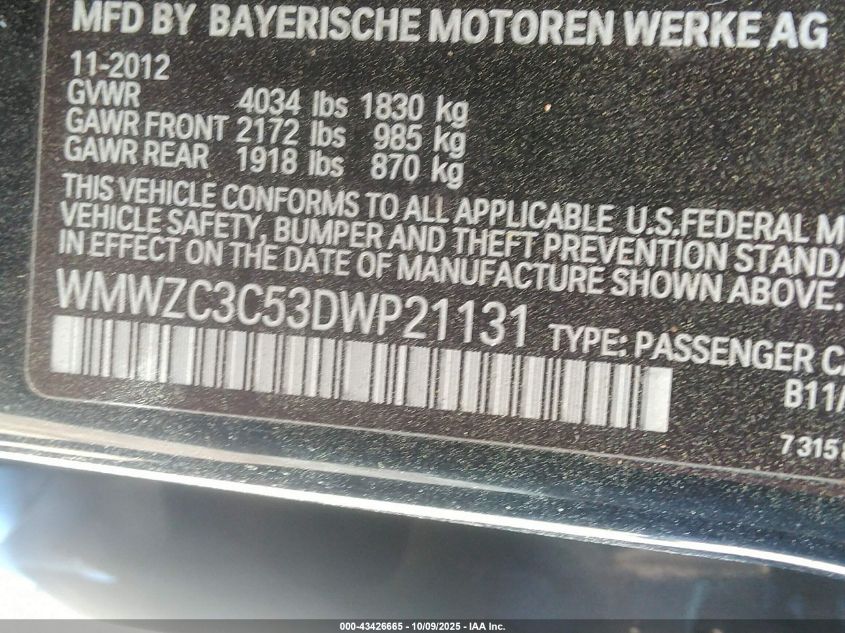 2013 Mini Countryman Cooper S VIN: WMWZC3C53DWP21131 Lot: 43426665