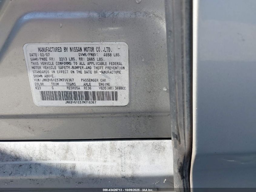 2007 Infiniti G35 Sport VIN: JNKBV61E57M716367 Lot: 43426713