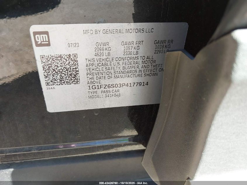 2023 Chevrolet Bolt Euv Fwd Premier VIN: 1G1FZ6S03P4177914 Lot: 43426760