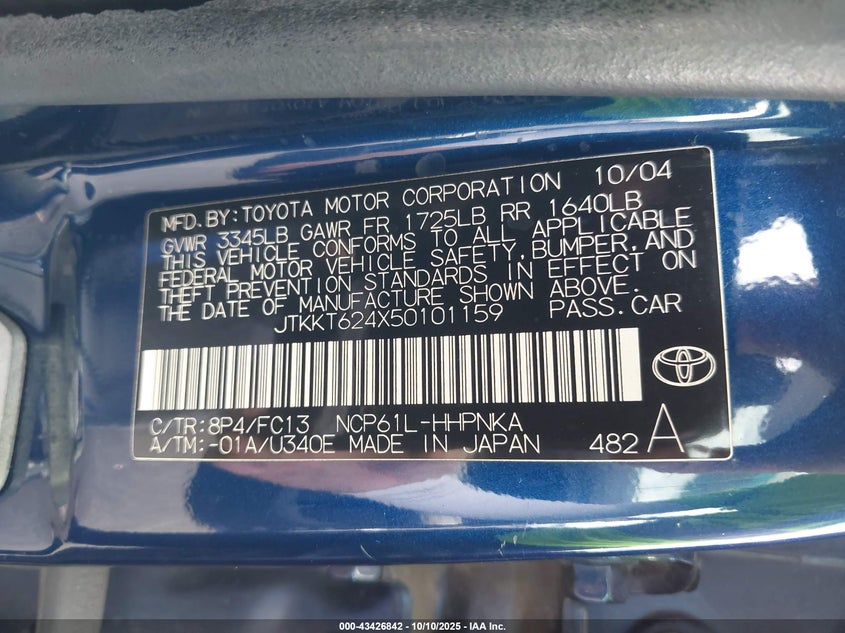 2005 Scion Xa VIN: JTKKT624X50101159 Lot: 43426842