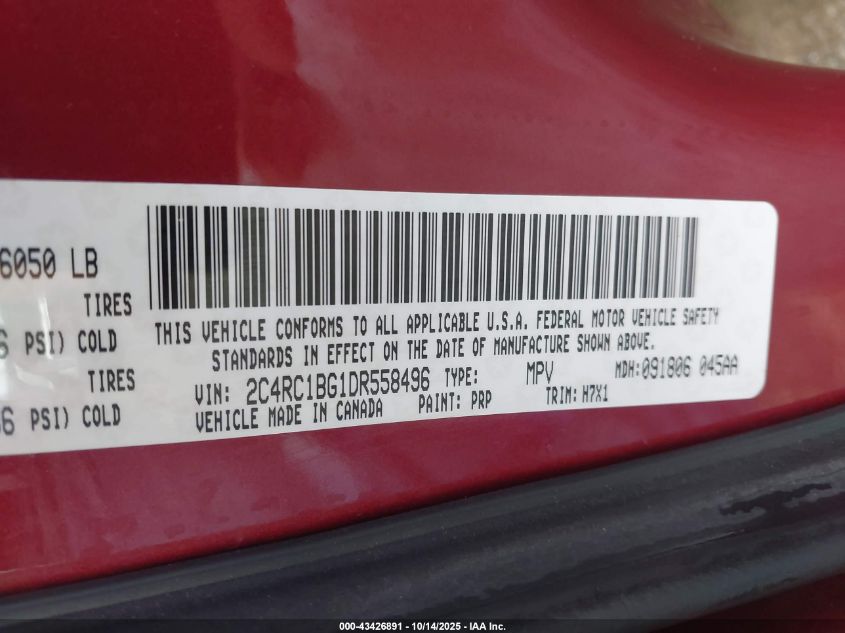 2013 Chrysler Town & Country Touring VIN: 2C4RC1BG1DR558496 Lot: 43426891