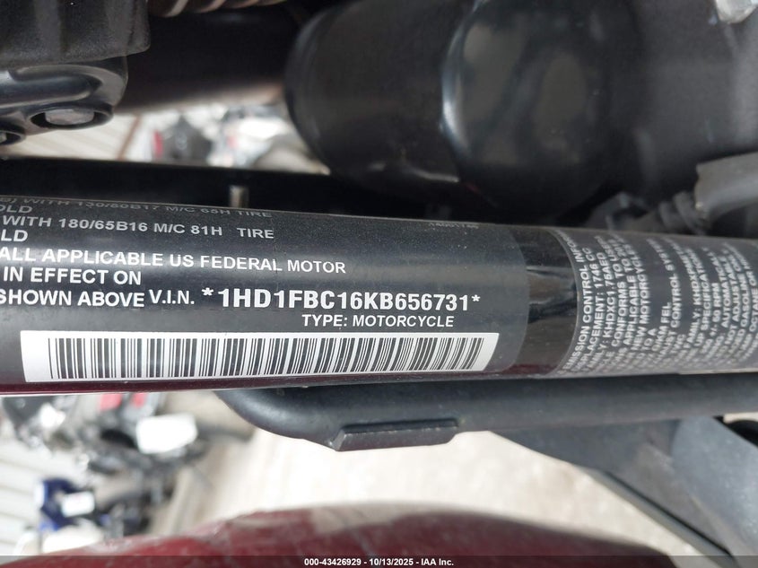 2019 Harley-Davidson Flhr VIN: 1HD1FBC16KB656731 Lot: 43426929