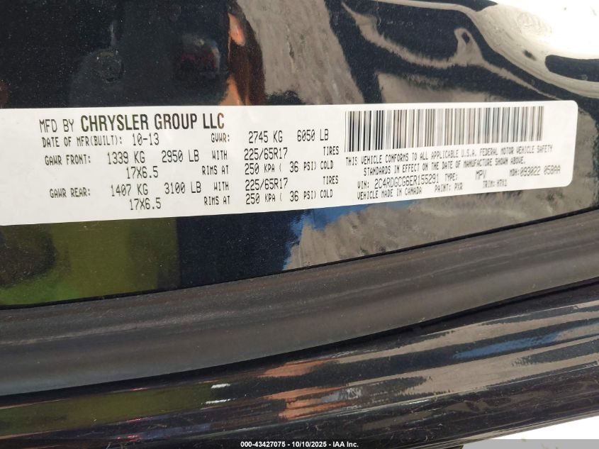 2014 Dodge Grand Caravan Sxt VIN: 2C4RDGCG6ER155291 Lot: 43427075