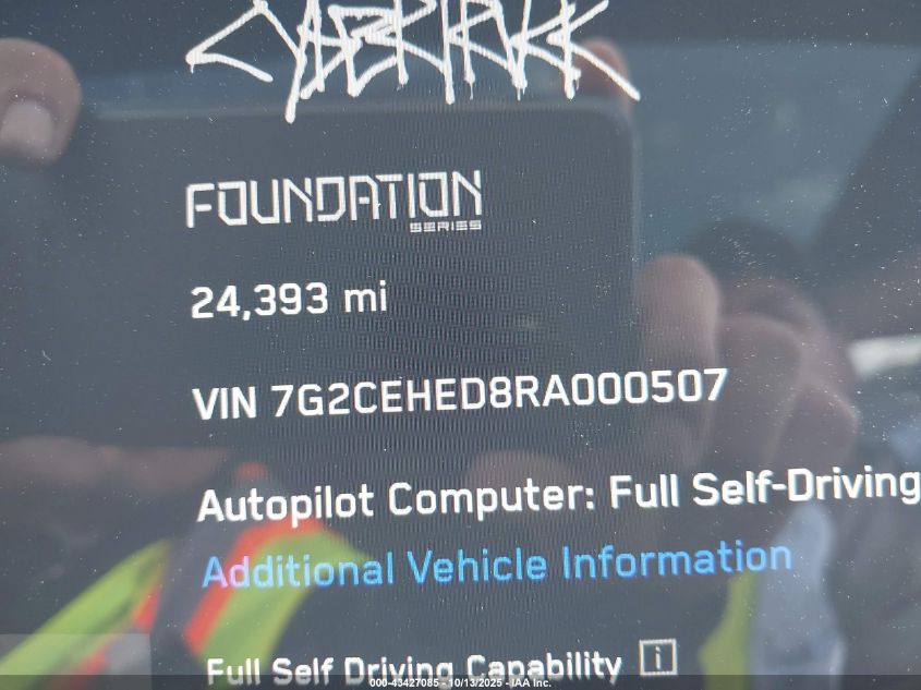 2024 Tesla Cybertruck VIN: 7G2CEHED8RA000507 Lot: 43427085