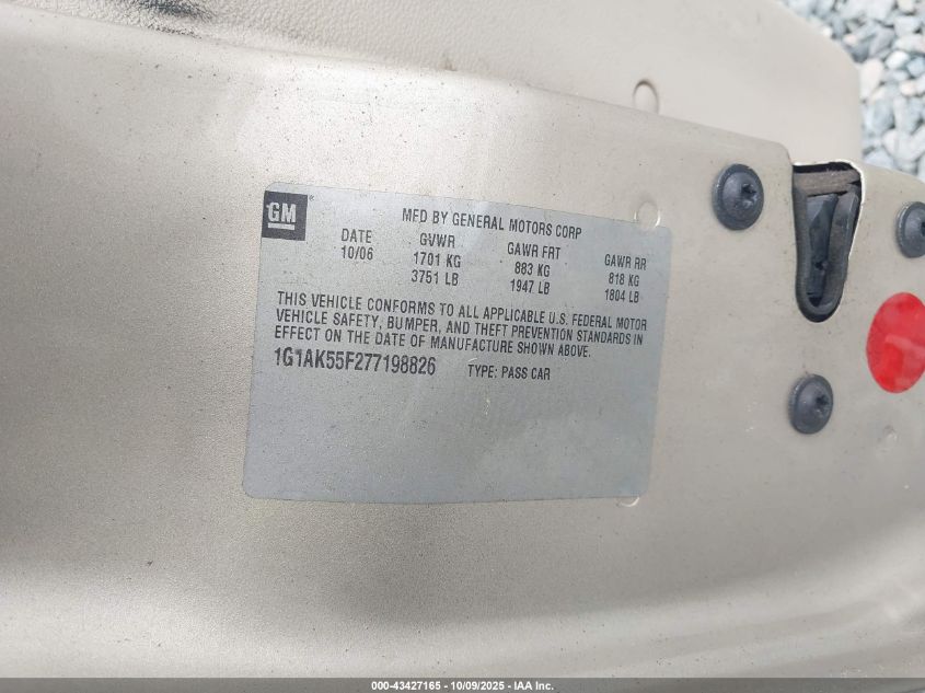 2007 Chevrolet Cobalt Ls VIN: 1G1AK55F277198826 Lot: 43427165