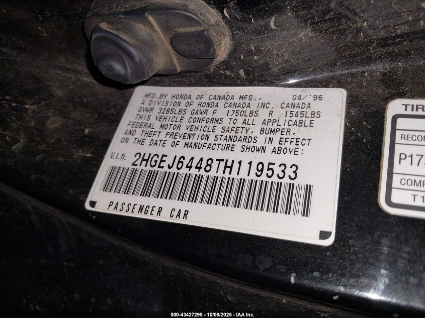 1996 Honda Civic Dx VIN: 2HGEJ6448TH119533 Lot: 43427295