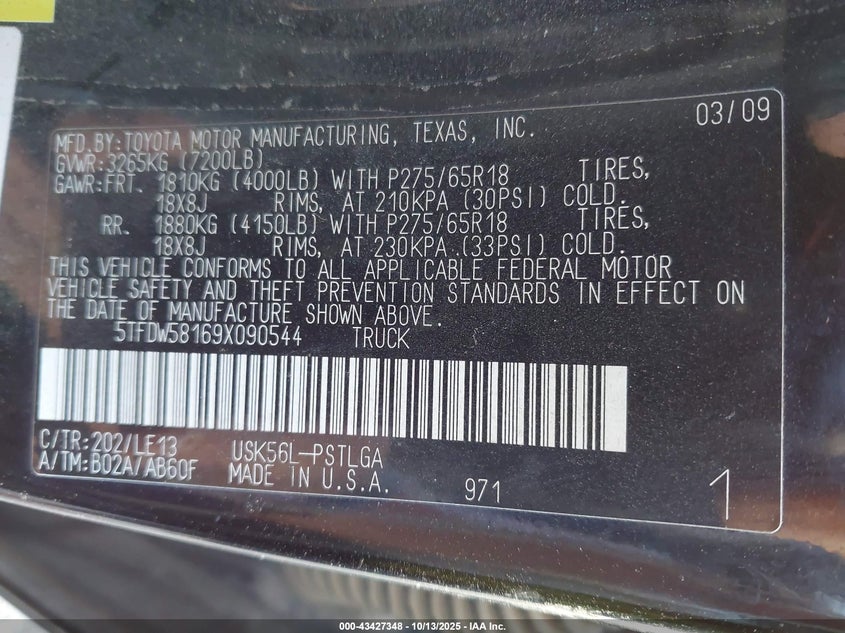5TFDW58169X090544 2009 TOYOTA TUNDRA photo no. 9