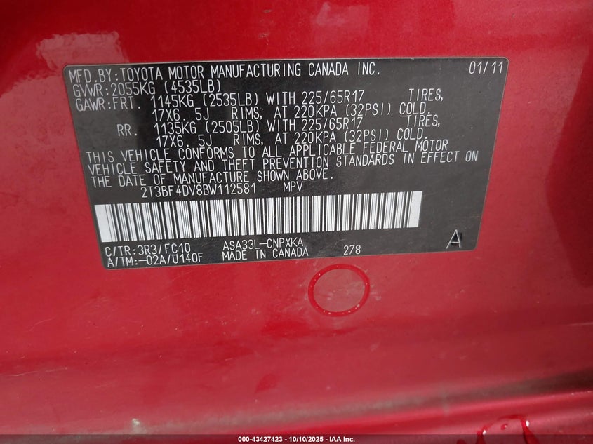 2T3BF4DV8BW112581 2011 TOYOTA RAV 4 photo no. 9