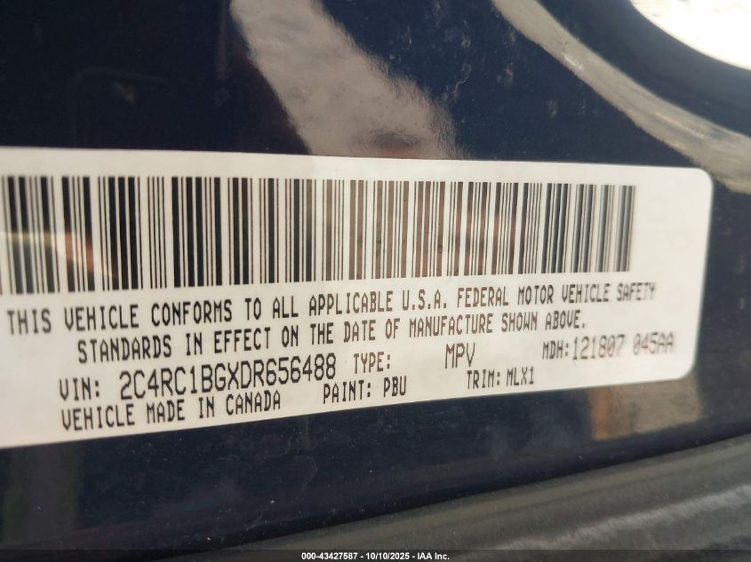 2013 Chrysler Town & Country Touring VIN: 2C4RC1BGXDR656488 Lot: 43427587