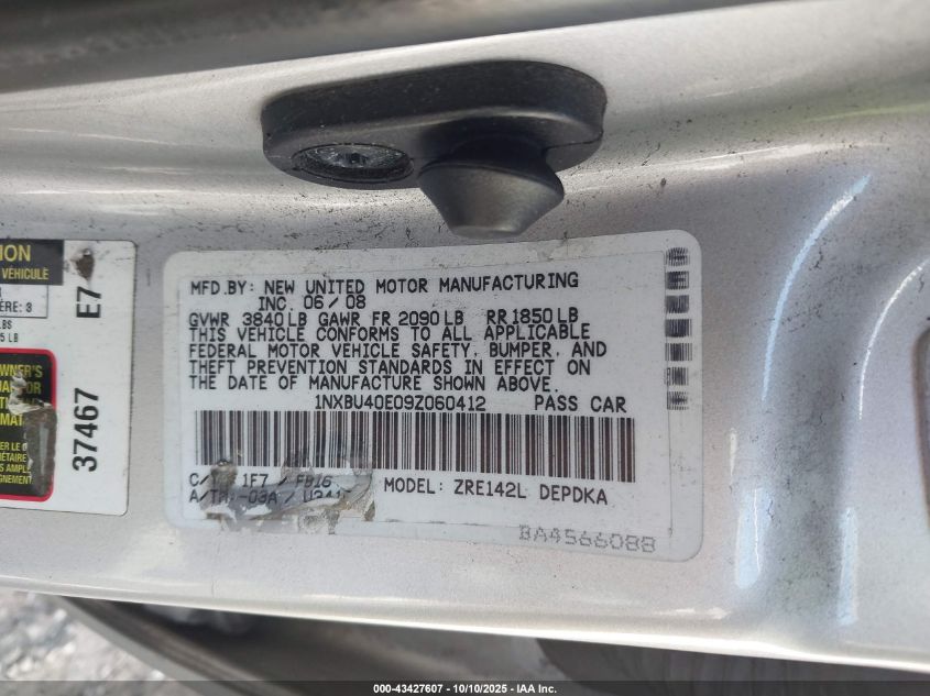 2009 Toyota Corolla Le VIN: 1NXBU40E09Z060412 Lot: 43427607