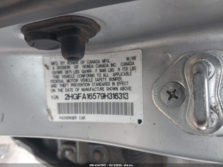 2009 Honda Civic Lx VIN: 2HGFA16579H316313 Lot: 43427657
