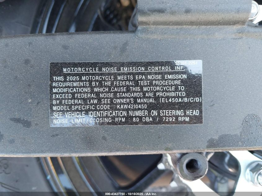 2025 Kawasaki El450 B VIN: ML5ELFB16SDA26116 Lot: 43427750