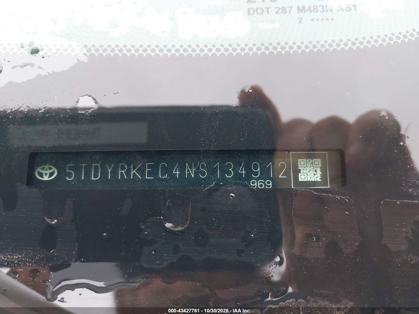 2022 Toyota Sienna Xle VIN: 5TDYRKEC4NS134912 Lot: 43427761