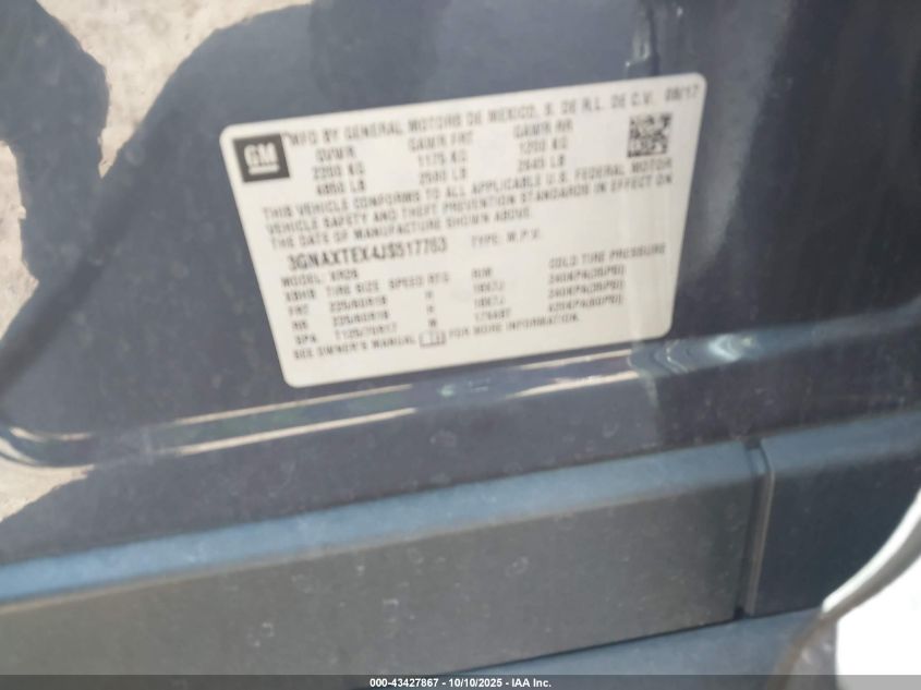 2018 Chevrolet Equinox Lt VIN: 3GNAXTEX4JS517763 Lot: 43427867