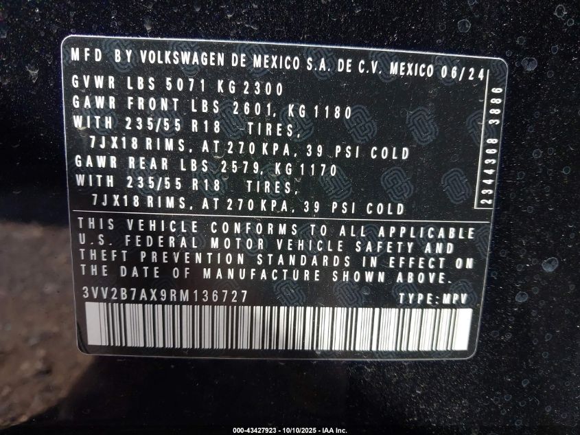 2024 Volkswagen Tiguan 2.0T Se/2.0T Wolfsburg Edition VIN: 3VV2B7AX9RM136727 Lot: 43427923