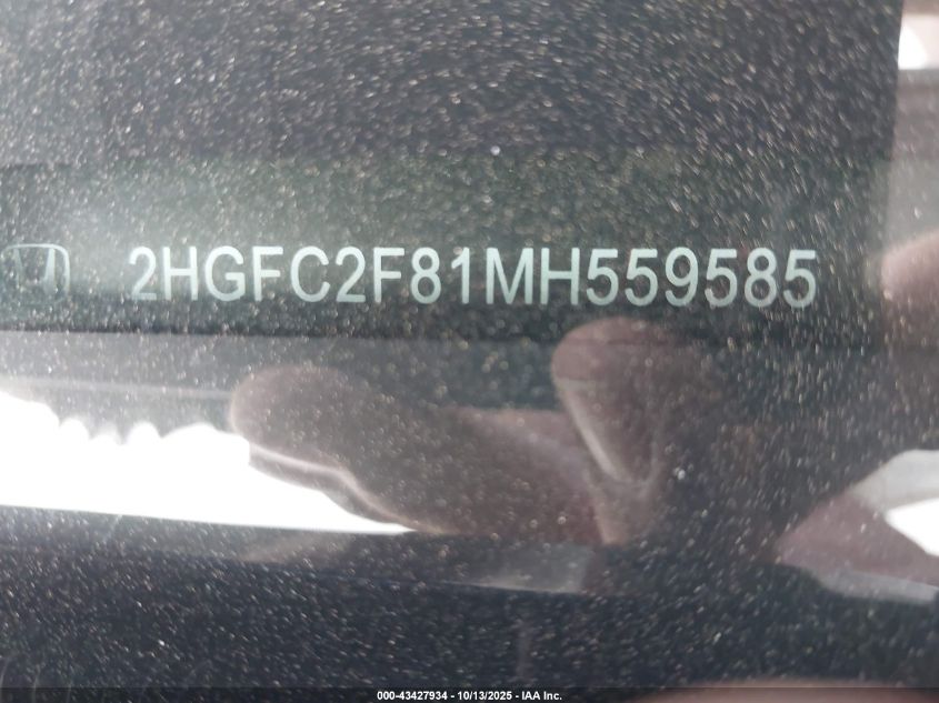 2021 Honda Civic Sport VIN: 2HGFC2F81MH559585 Lot: 43427934