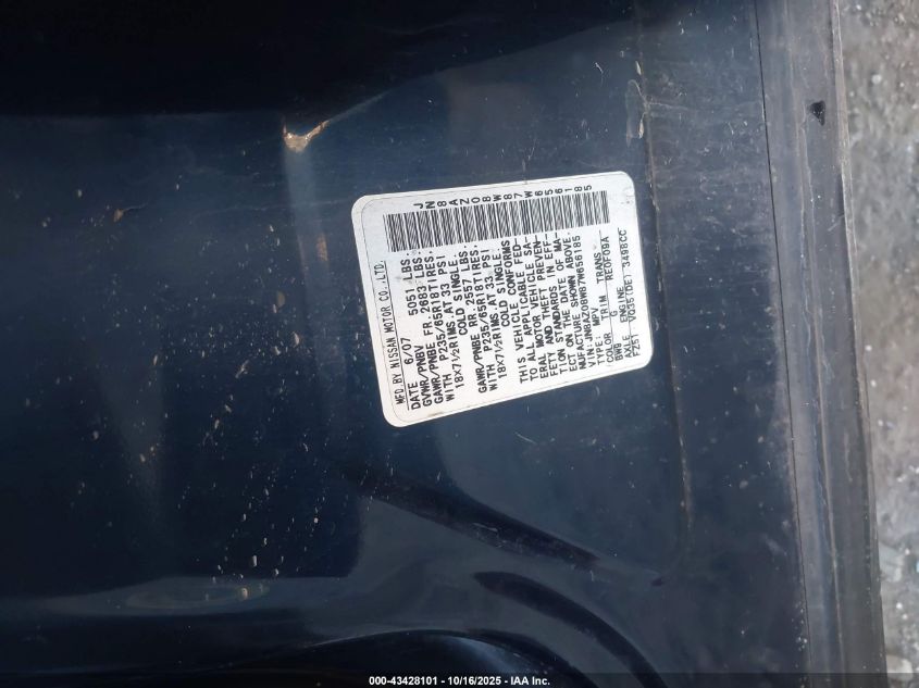 2007 Nissan Murano Sl/Se/S VIN: JN8AZ08W87W656185 Lot: 43428101