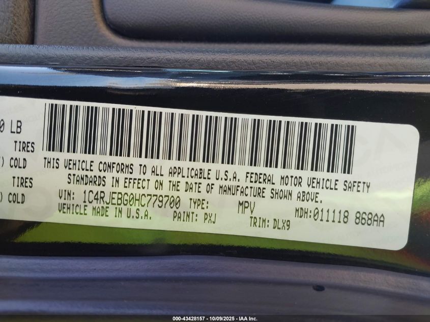 2017 Jeep Grand Cherokee Limited 4X2 VIN: 1C4RJEBG0HC779700 Lot: 43428157