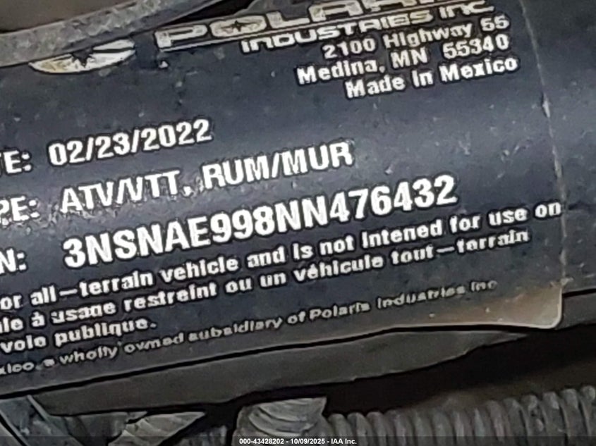 3NSNAE998NN476432 2022 POLARIS RZR photo no. 10