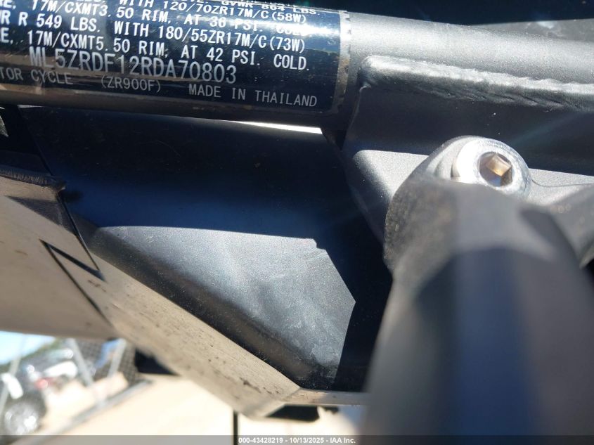 2024 Kawasaki Zr900 F VIN: ML5ZRDF12RDA70803 Lot: 43428219