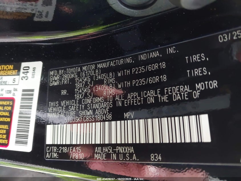 5TDJSKFC8SS180498 2025 TOYOTA SIENNA photo no. 9