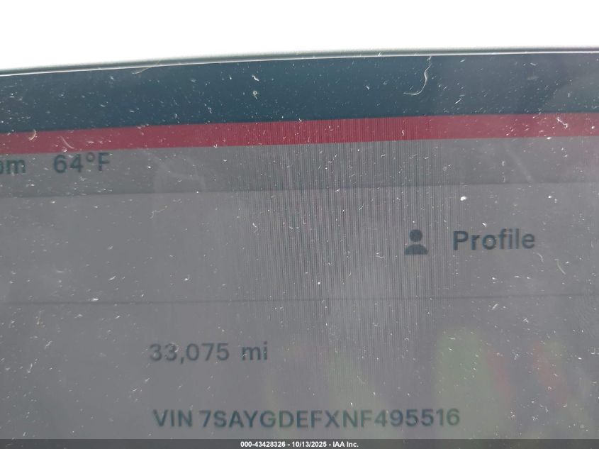 2022 Tesla Model Y Performance Dual Motor All-Wheel Drive VIN: 7SAYGDEFXNF495516 Lot: 43428326