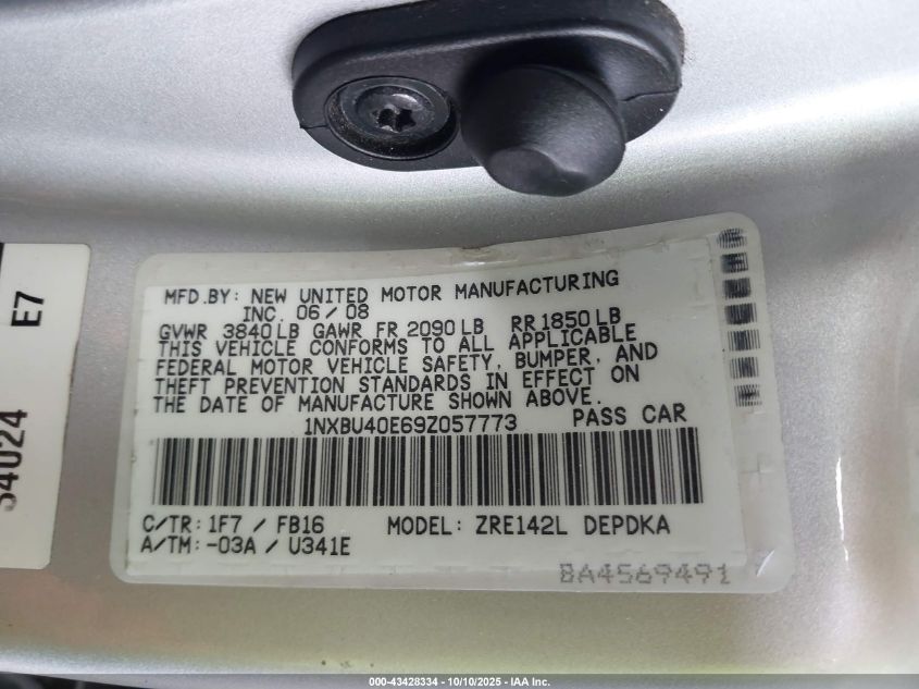 2009 Toyota Corolla Le VIN: 1NXBU40E69Z057773 Lot: 43428334