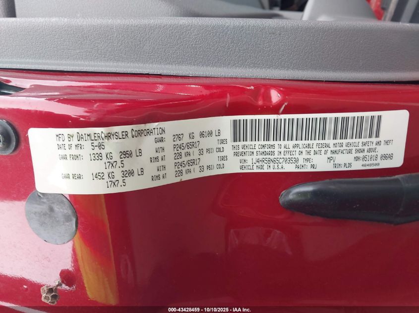 2005 Jeep Grand Cherokee Limited VIN: 1J4HR58N65C703530 Lot: 43428459