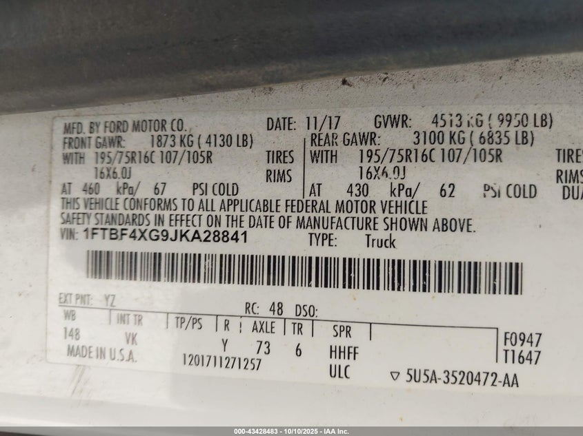 2018 FORD TRANSIT-350 - 1FTBF4XG9JKA28841