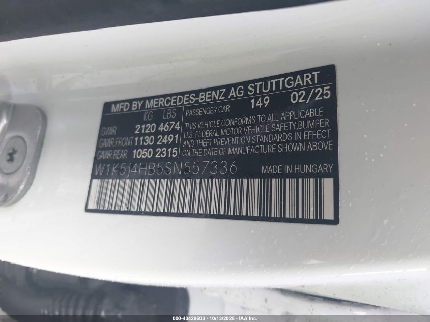 2025 Mercedes-Benz Cla 250 Coupe 4Matic VIN: W1K5J4HB5SN557336 Lot: 43428503