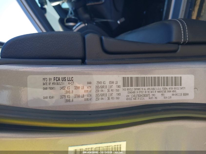 2017 Jeep Grand Cherokee Limited 4X4 VIN: 1C4RJFBG0HC883075 Lot: 43428592