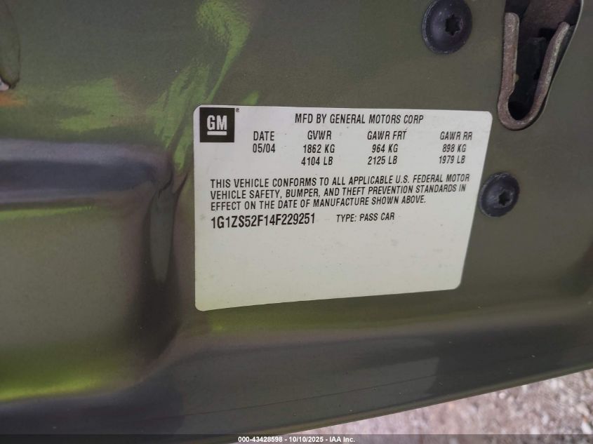 2004 Chevrolet Malibu VIN: 1G1ZS52F14F229251 Lot: 43428598