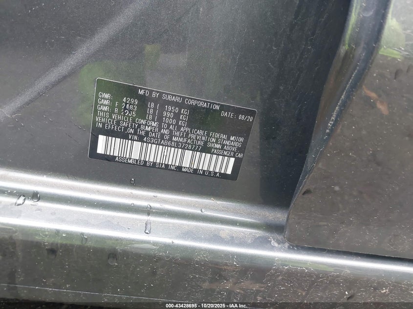 2020 SUBARU IMPREZA 5-DOOR 4S3GTAB68L3728777